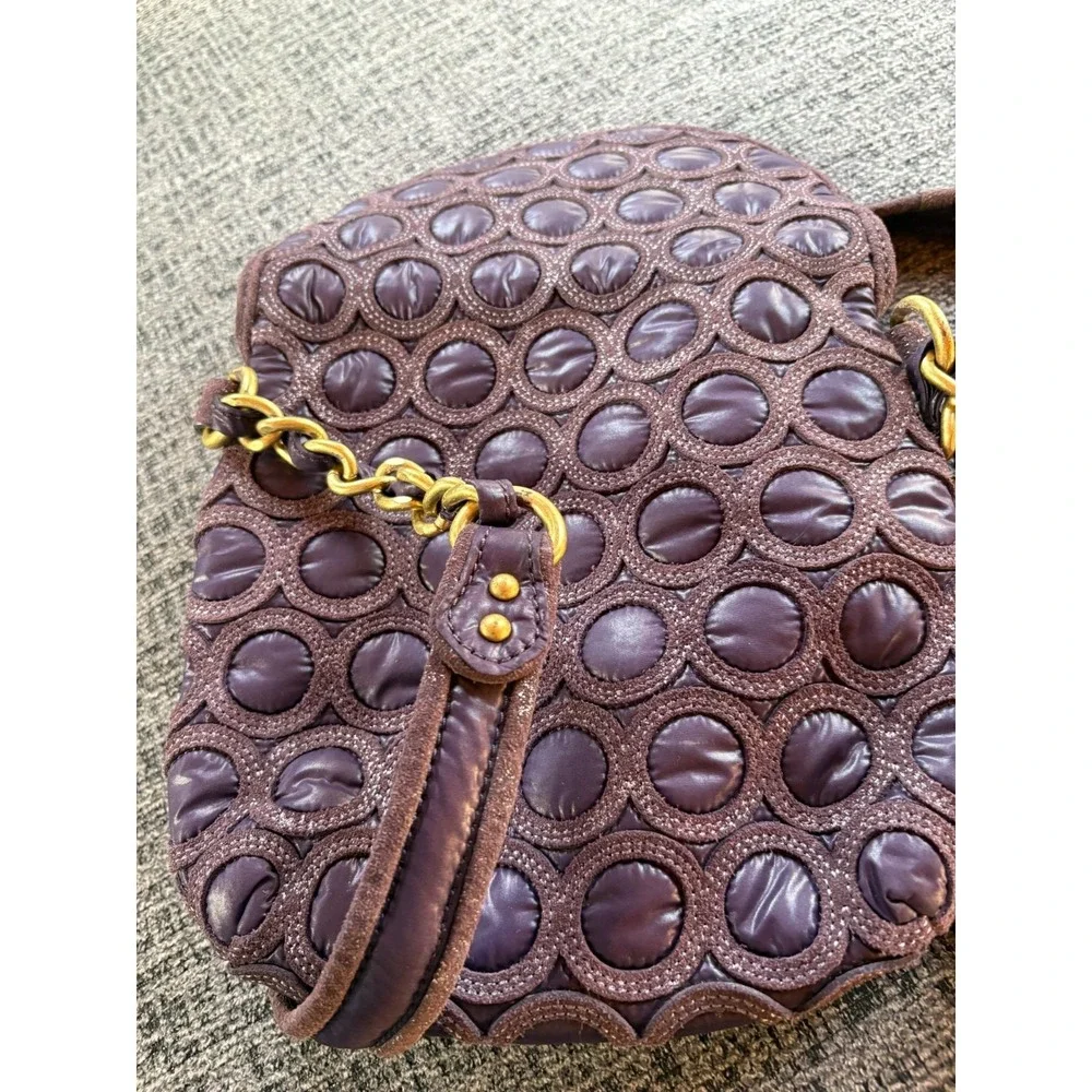 Juicy Couture Quilted Circle Pattern Crossbody Bag Boho In Brown Chain Strap